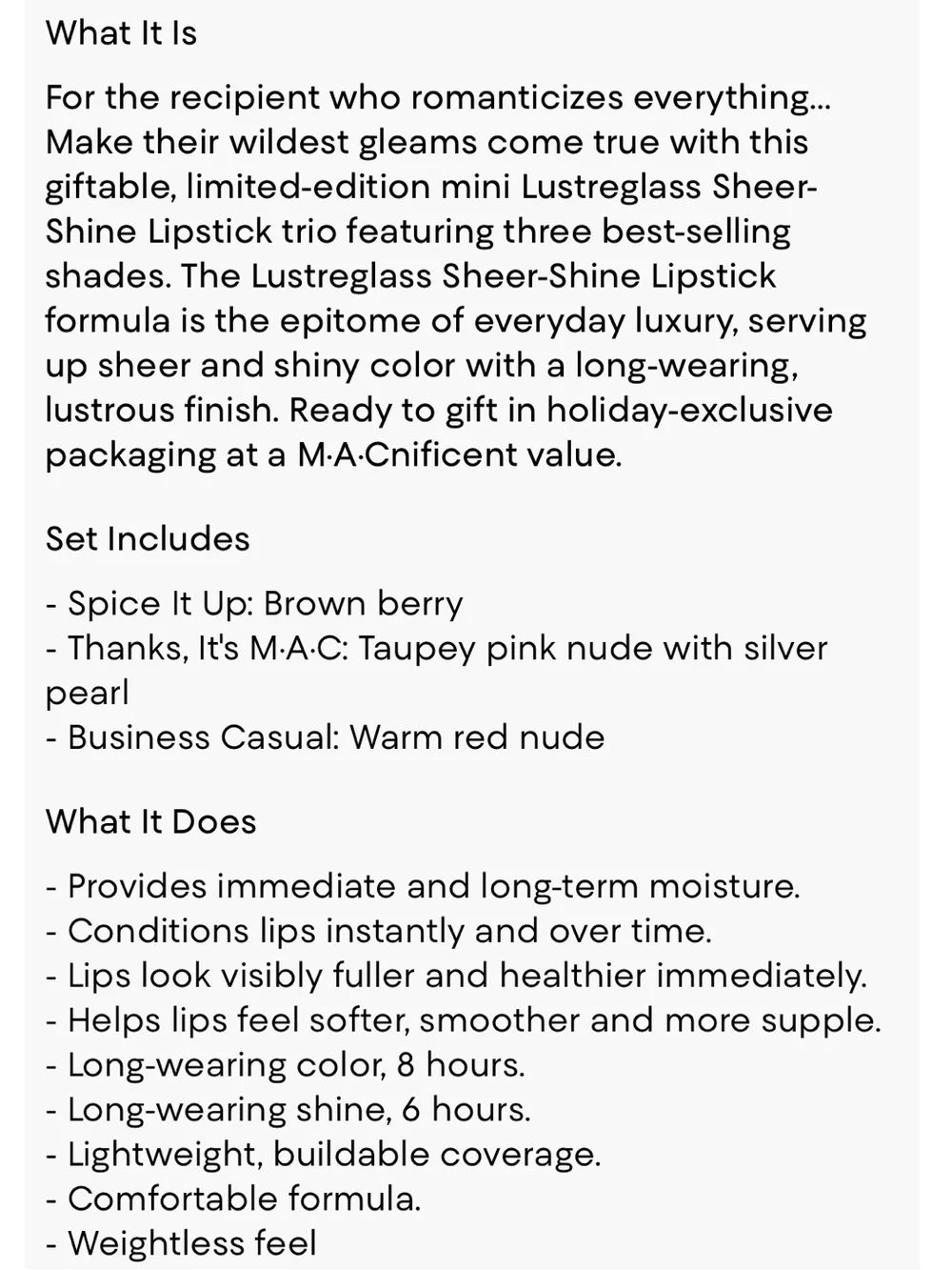 MAC Cosmetics Wildest Gleams Mini Lustreglass Classic Lip Trio